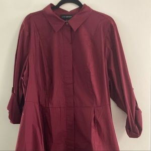 NWOT Lane Bryant Extreme High/Low Peplum button up shirt, 22, Burgundy